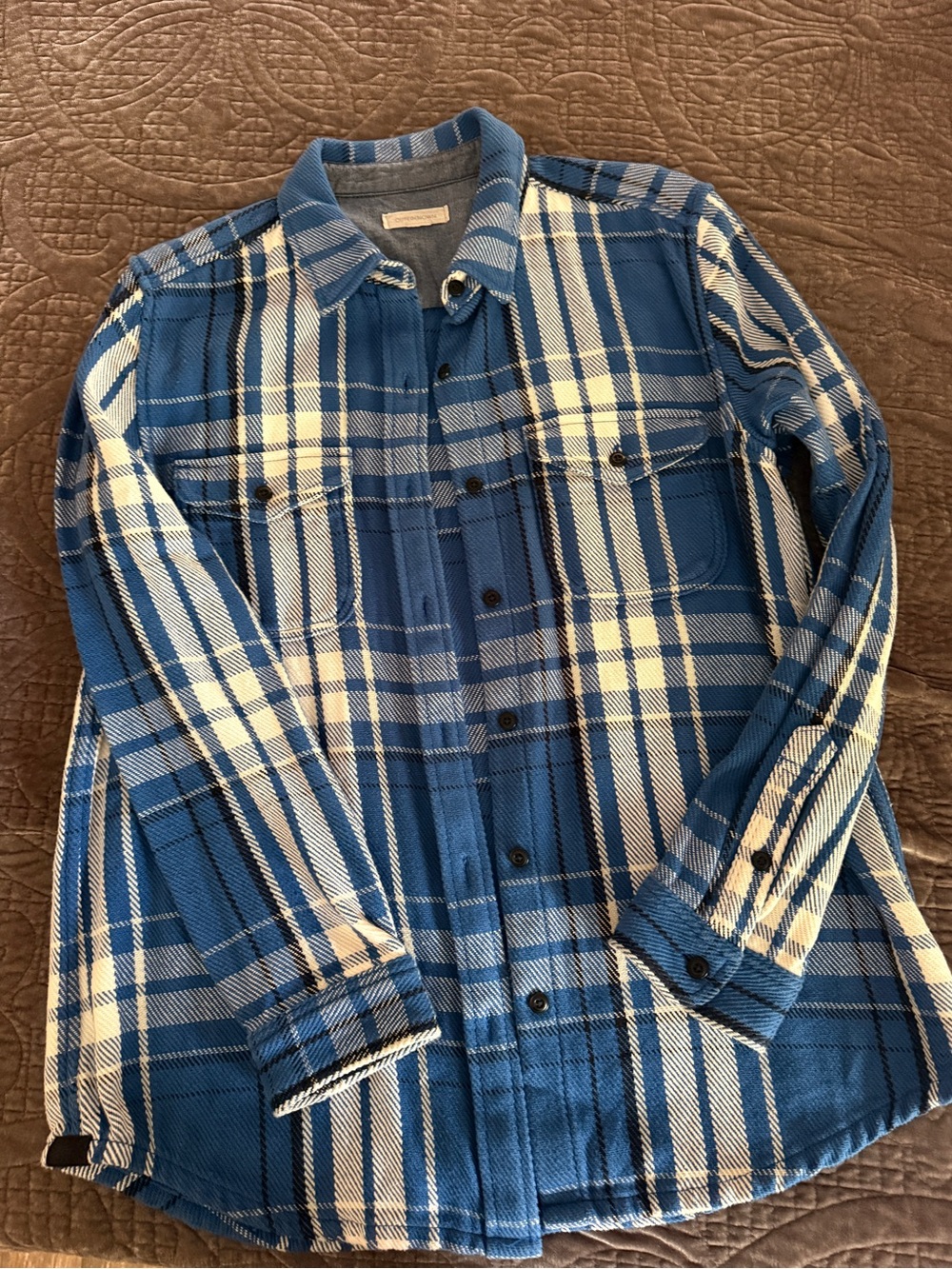 Outerknown Blue and White Plaid Lightweight Blanket shirt